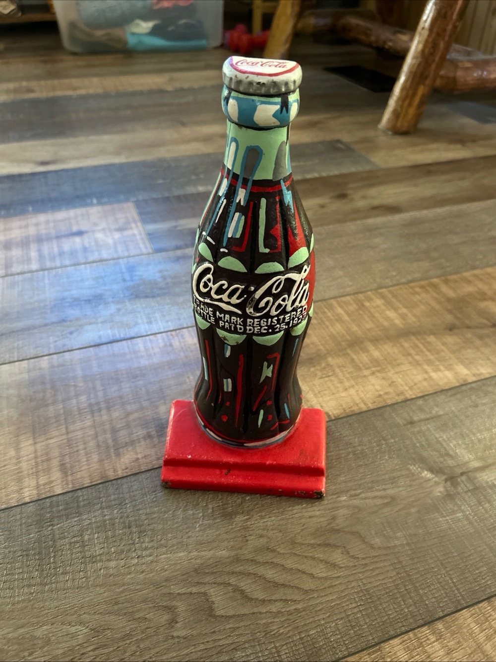 Vintage Coca Cola Bottle Doorstop Hand Painted Folk Art Decorative Heavy Metal